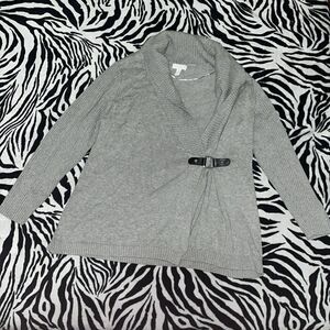 Charter club grey long sleeved faux leather buckle cardigan size 1x